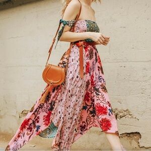 Umgee Boho Floral MIDI Asymmetrical Scarf Dress